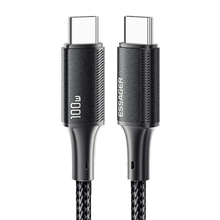 ESSAGER 3m Type-C a Type-C PD 100W Teléfono Tablet Laptop Cable de Carga Rápida Trenzado de Nailon - Negro