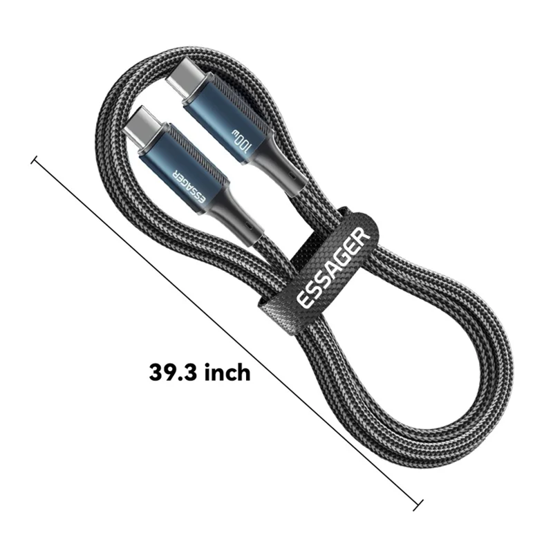ESSAGER 1m PD 100W Type-C to Type-C Phone Fast Charging Cord Nylon Braided Data Cable - Blue