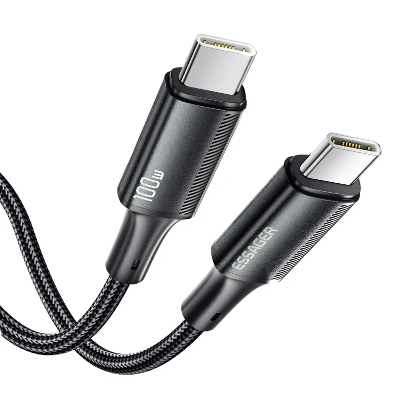 ESSAGER 1m PD 100W Type-C to Type-C Phone Fast Charging Cord Nylon Braided Data Cable - Blue