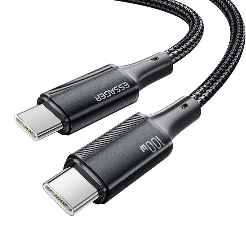 ESSAGER 1m PD 100W Type-C to Type-C Phone Fast Charging Cord Nylon Braided Data Cable - Blue