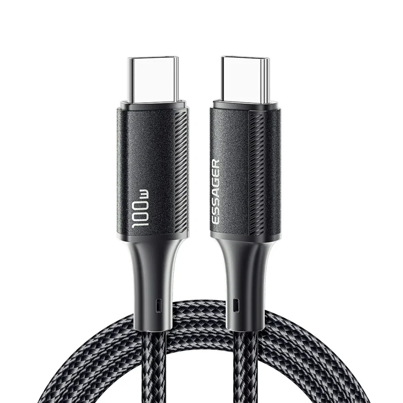ESSAGER 1m PD 100W Type-C to Type-C Phone Fast Charging Cord Nylon Braided Data Cable - Blue