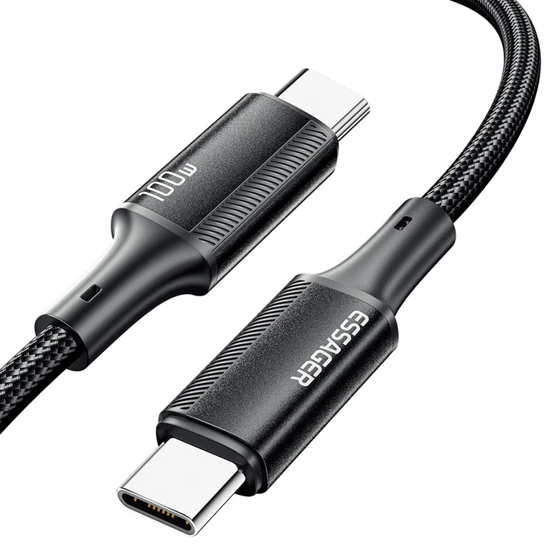 ESSAGER 1m PD 100W Type-C to Type-C Phone Fast Charging Cord Nylon Braided Data Cable - Blue