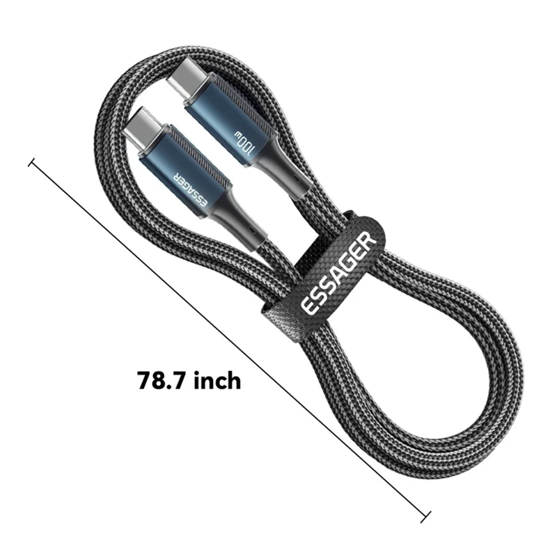 ESSAGER Cabo de Carregamento Tipo-C para Tipo-C PD 100W 5A, Trançado em Nylon, Carregamento Rápido para Telefone e Tablet - Azul