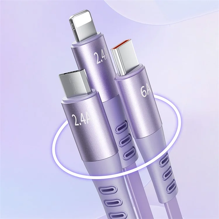 Wekome WDC-05 Pop Digital Series 3-en-1 Cable de Datos Telescópico Retractable 66W Cable de Carga Rápida USB a Type-C, Micro USB, ip - Púrpura
