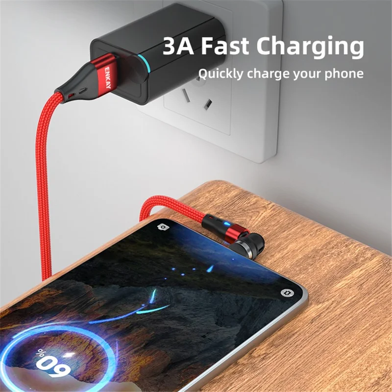 ENKAY HAT PRINCE Cavo di ricarica magnetico rapido da 2m con 3 in 1 a 3A USB a 8-Pin / Type-C / Micro USB con spia luminosa - Verde