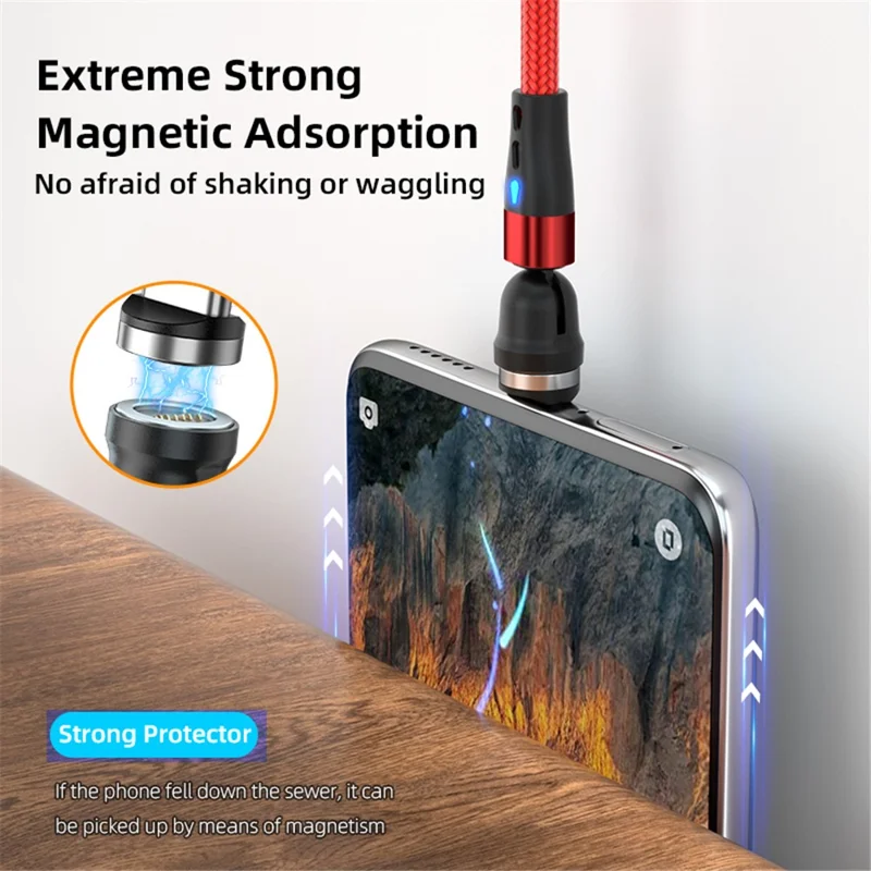 ENKAY HAT PRINCE 2m Elbow Magnetic Fast Charging Cable 3-in-1 3A USB to 8-Pin / Type-C / Micro USB Data Cord  with Indicator Light - Black