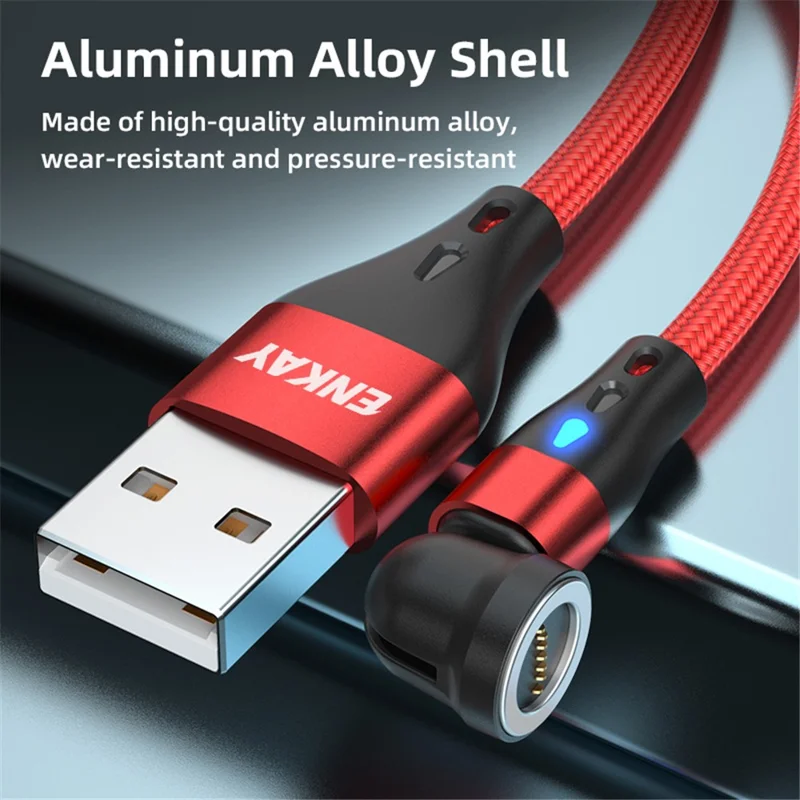 ENKAY HAT PRINCE 1m 3A Быстрое зарядное устройство Кабель 3-в-1 с магнитным USB для 8-pin / Type-C / Micro USB Data Cord с LED-подсветкой - черный