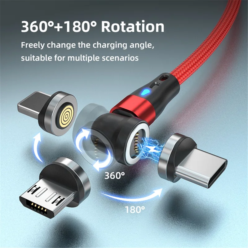 ENKAY HAT PRINCE 1m 3A Быстрое зарядное устройство Кабель 3-в-1 с магнитным USB для 8-pin / Type-C / Micro USB Data Cord с LED-подсветкой - черный