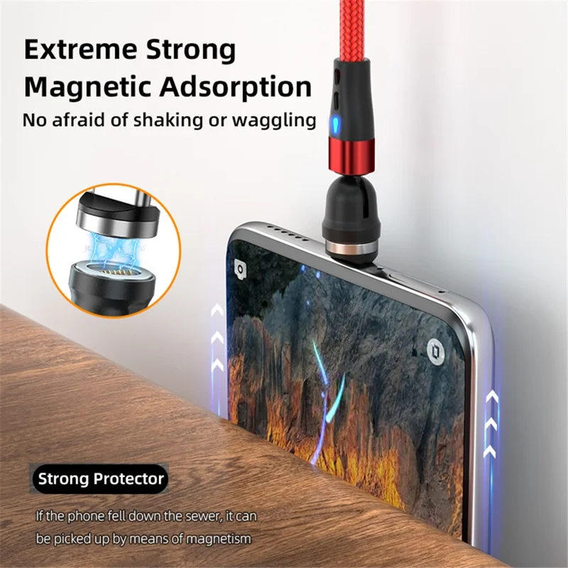 ENKAY HAT PRINCE 1m 3A Быстрое зарядное устройство Кабель 3-в-1 с магнитным USB для 8-pin / Type-C / Micro USB Data Cord с LED-подсветкой - черный