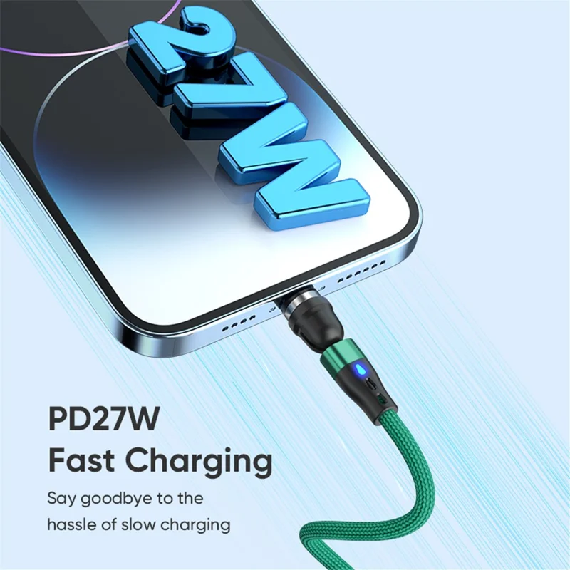 ENKAY HAT PRINCE 2m 540-degree Rotating Magnetic Charging Cable 2-in-1 PD 60W Type-C to 8-Pin + Type-C Data Cord with LED Light - Red