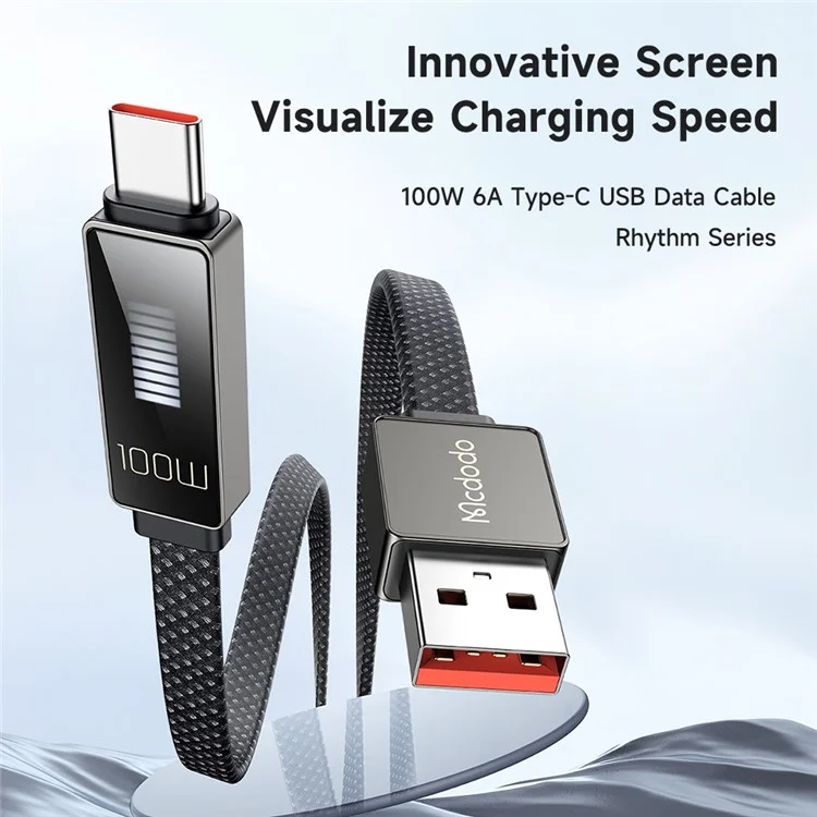 MCDODO CA-4980 MDD Rhythm Series for iPhone 15 Series 1.2m PD 100W USB to Type-C Data Cable with 9-level Light Display - Black