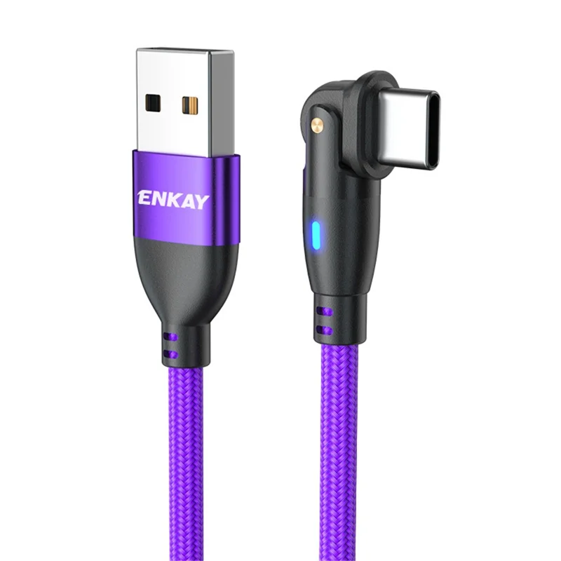 ENKAY 1m USB to Type-C 180 Degree Rotate 3A Fast Charging Data Cable with LED Indicator - Purple