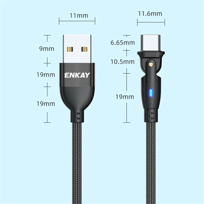 ENKAY 1m USB to Type-C 180 Degree Rotate 3A Fast Charging Data Cable with LED Indicator - Purple