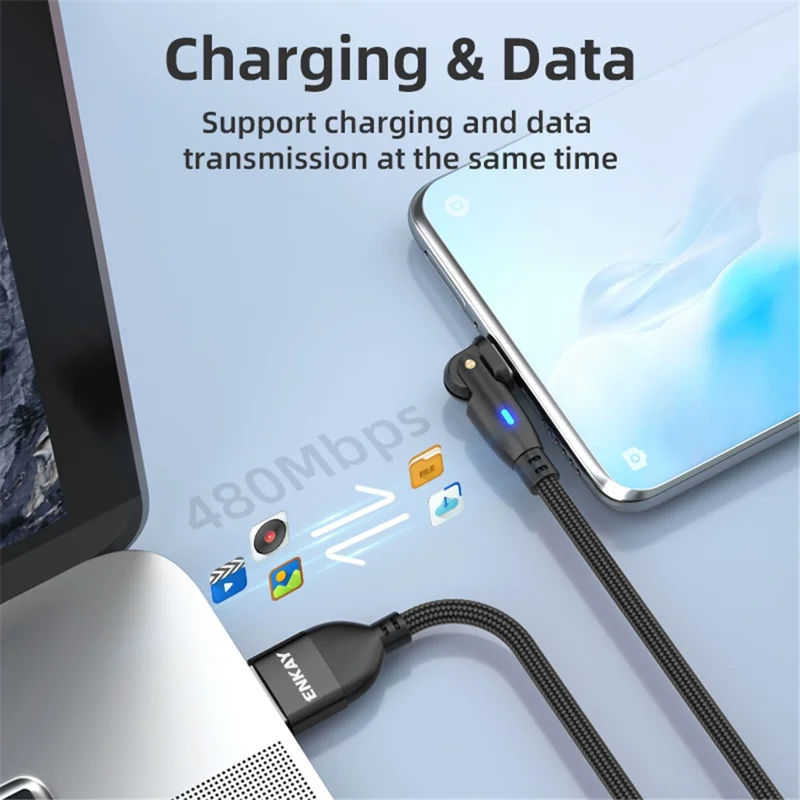 ENKAY 1m USB to Type-C 180 Degree Rotate 3A Fast Charging Data Cable with LED Indicator - Purple