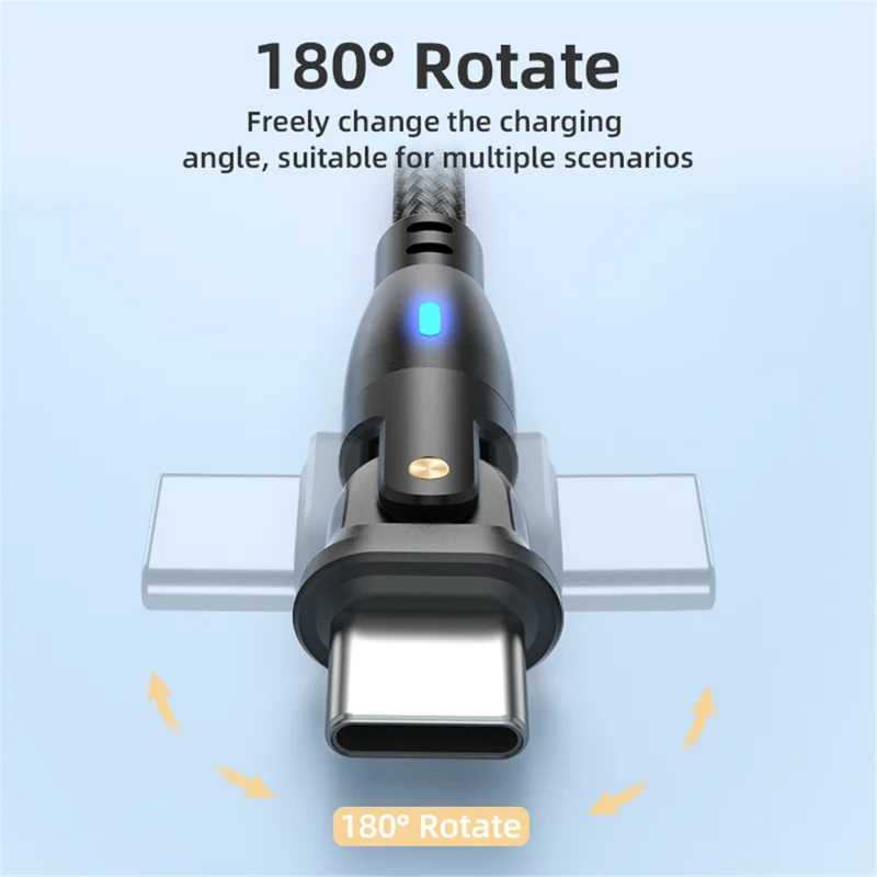 ENKAY 1m USB to Type-C 180 Degree Rotate 3A Fast Charging Data Cable with LED Indicator - Purple