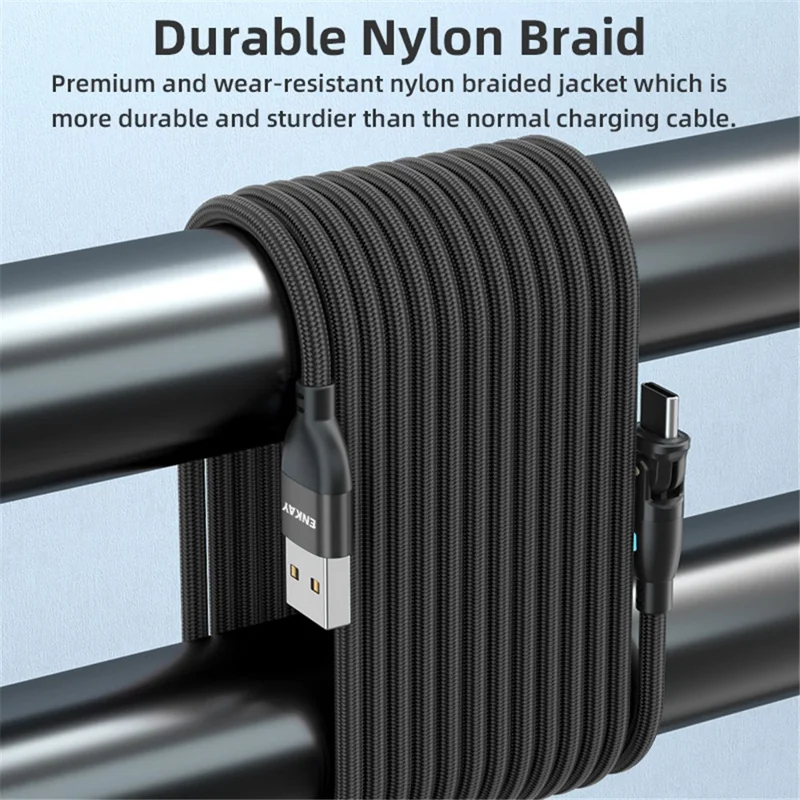 ENKAY 1m USB to Type-C 180 Degree Rotate 3A Fast Charging Data Cable with LED Indicator - Purple