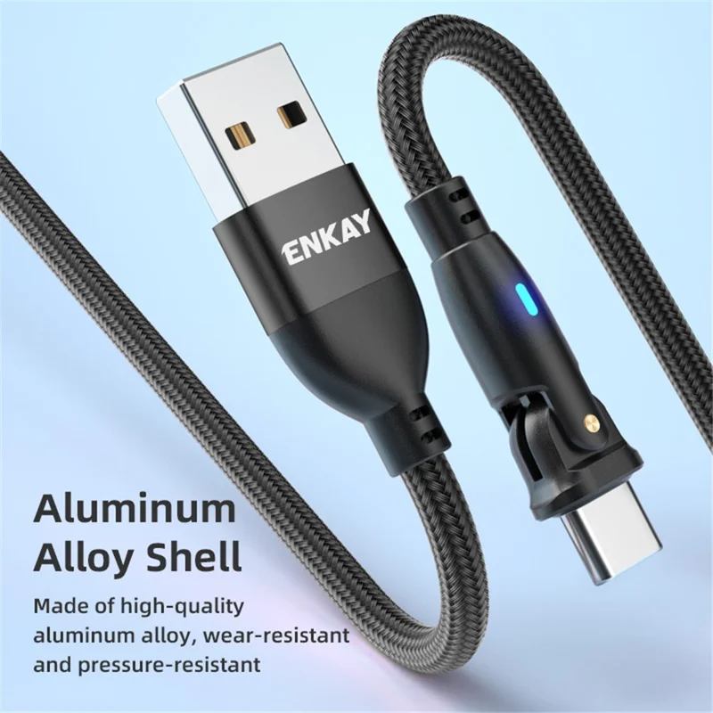 ENKAY 1m USB to Type-C 180 Degree Rotate 3A Fast Charging Data Cable with LED Indicator - Purple