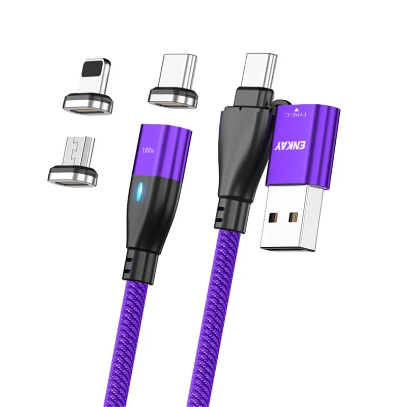 ENKAY HAT PRINCE 6-in-1 1m PD 100W Data Cable Type-C / USB-A to IP / Type-C / Micro USB Magnetic Charging Cord - Purple
