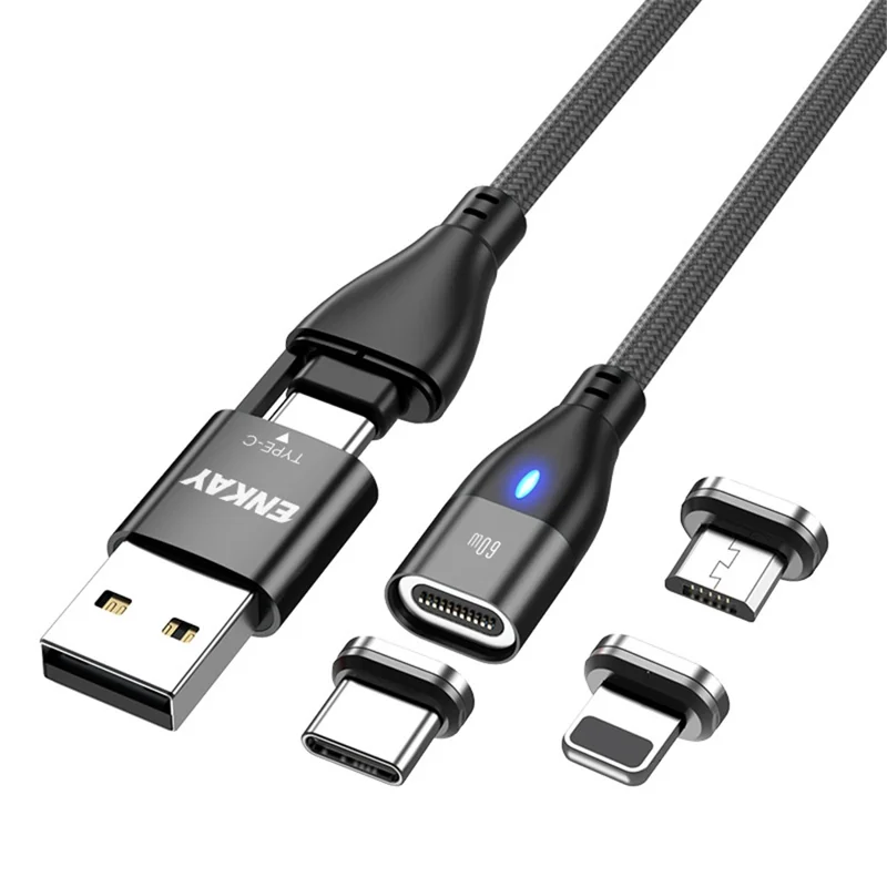 ENKAY HAT PRINCE Cavo di ricarica magnetico 6 in 1 da 1 m PD 60W Type-C/USB-A a IP/Type-C/Micro USB per il trasferimento dati - Nero