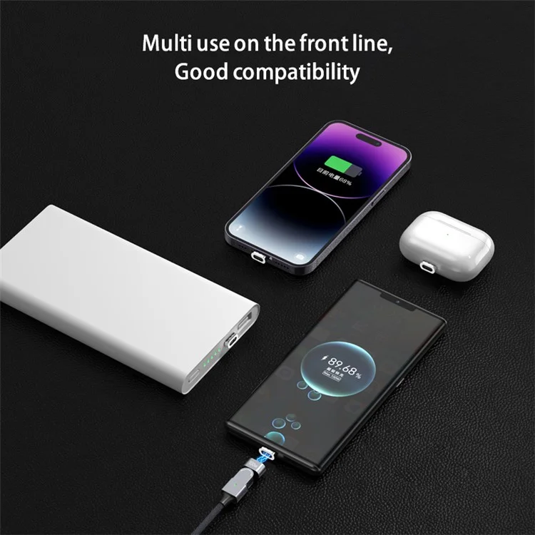 2m 180 Degree Rotating Magnetic Charging Cord PD 100W Charging Data Cable with Type-C / iP Adapters