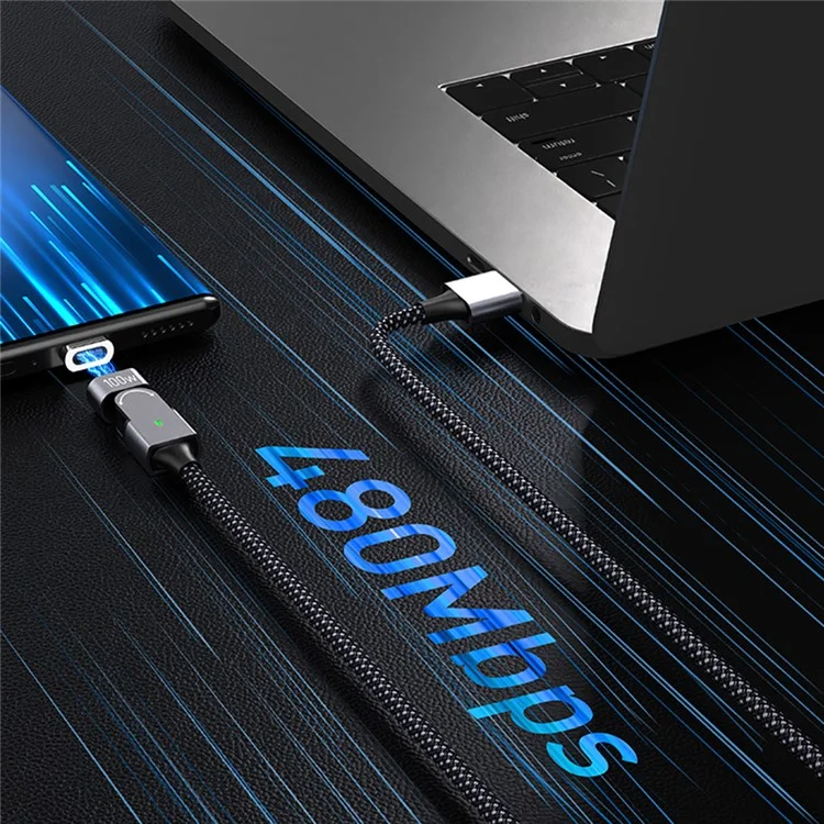 2m 180 Degree Rotating Magnetic Charging Cord PD 100W Charging Data Cable with Type-C / iP Adapters
