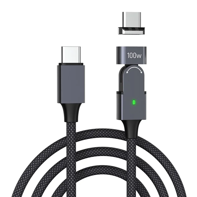 2m PD 100W Type-C Charging Data Cord with Type-C Adapter 180 Degree Rotating Magnetic Charging Cable