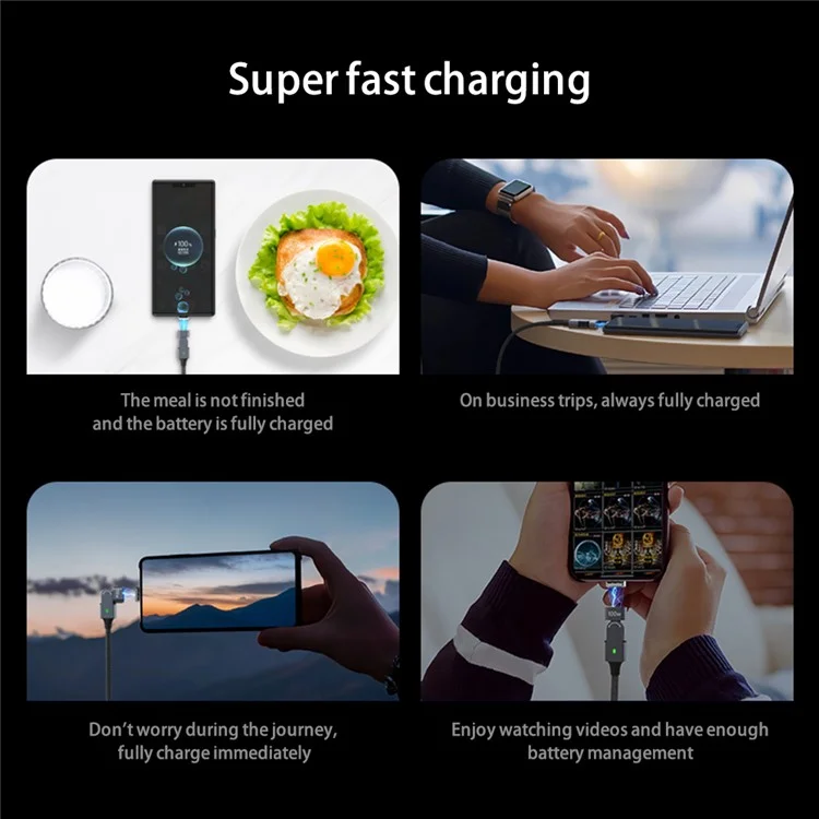 2m PD 100W Type-C Charging Data Cord with Type-C Adapter 180 Degree Rotating Magnetic Charging Cable