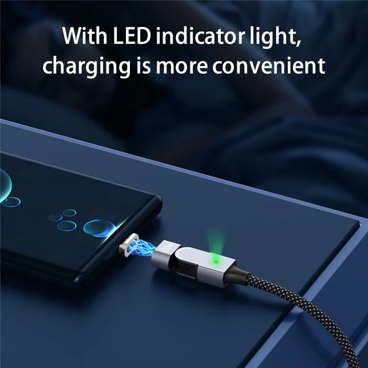 2m PD 100W Type-C Charging Data Cord with Type-C Adapter 180 Degree Rotating Magnetic Charging Cable