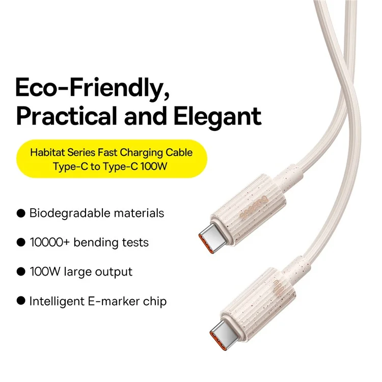BASEUS 2m Habitat Series for iPhone 15 Series Type-C to Type-C 100W Fast Charging Biodegradable Data Cable - Pink