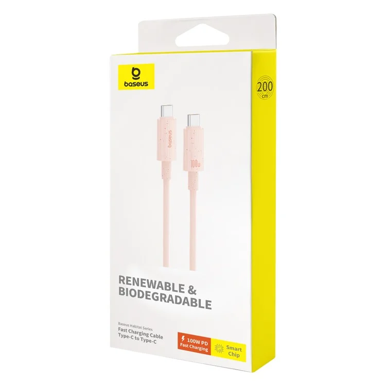 BASEUS 2m Habitat Series for iPhone 15 Series Type-C to Type-C 100W Fast Charging Biodegradable Data Cable - Pink
