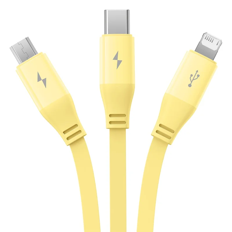 BASEUS CB000063 1.1m 3.5A Retractable Charging Cable USB to Micro USB + Type-C + iP 3-in-1 Fast Charger Data Cord - Yellow