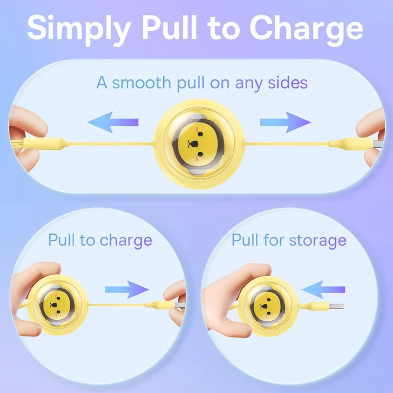 BASEUS CB000063 1.1m 3.5A Retractable Charging Cable USB to Micro USB + Type-C + iP 3-in-1 Fast Charger Data Cord - Yellow