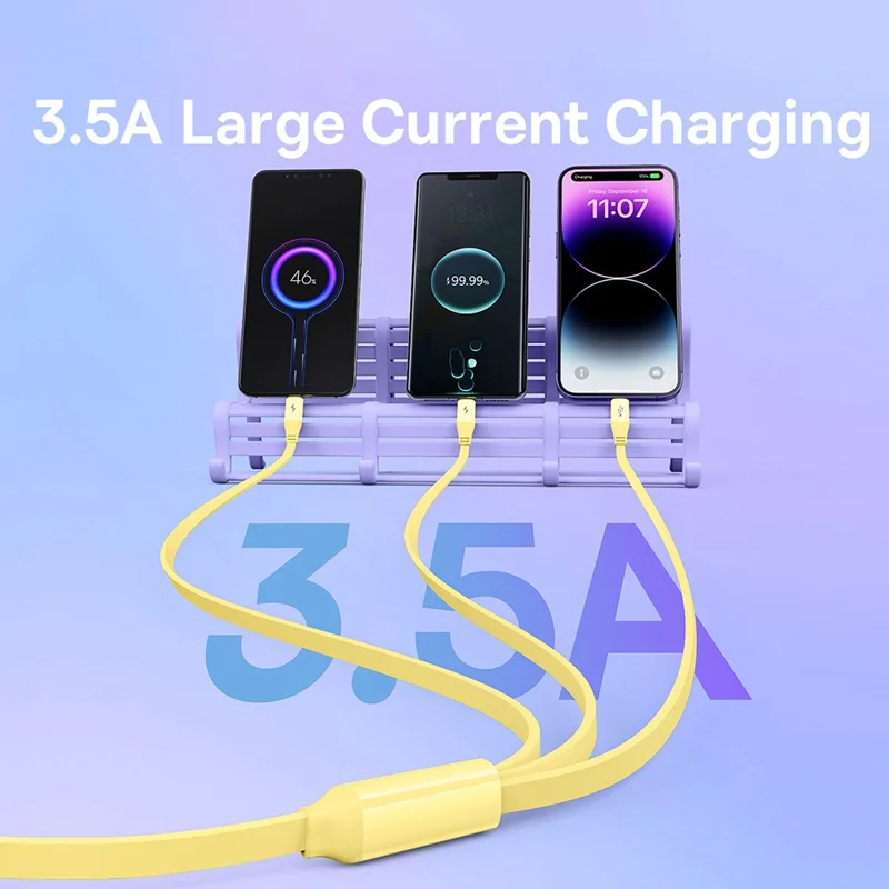 BASEUS CB000063 1.1m 3.5A Retractable Charging Cable USB to Micro USB + Type-C + iP 3-in-1 Fast Charger Data Cord - Yellow