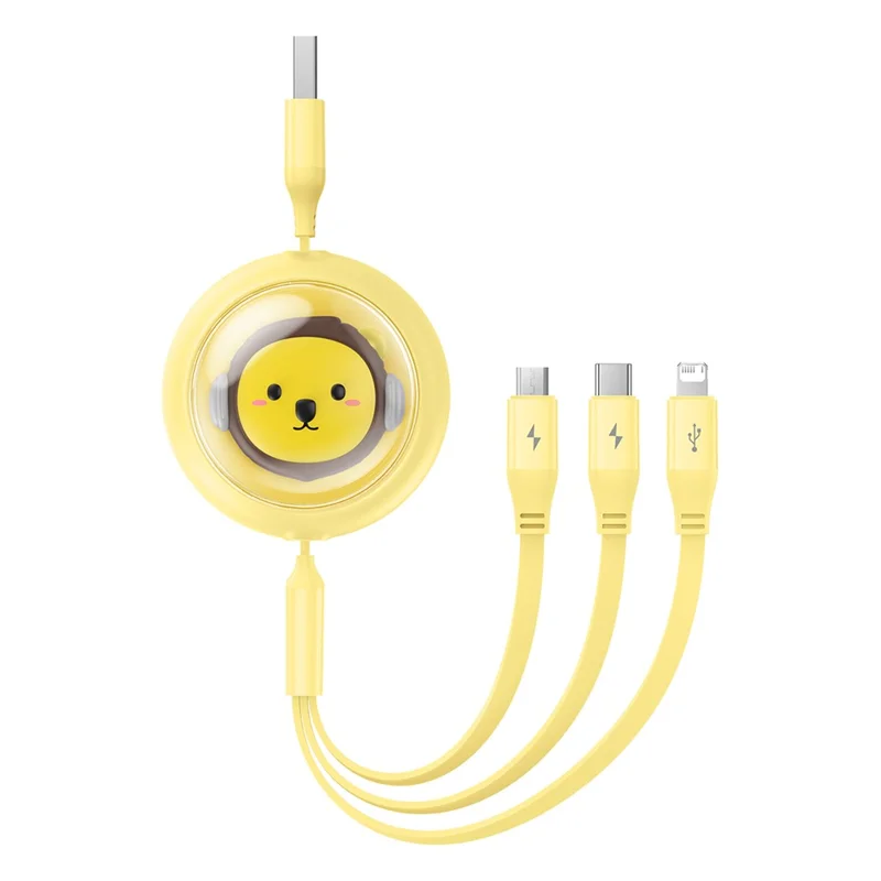 BASEUS CB000063 1.1m 3.5A Retractable Charging Cable USB to Micro USB + Type-C + iP 3-in-1 Fast Charger Data Cord - Yellow