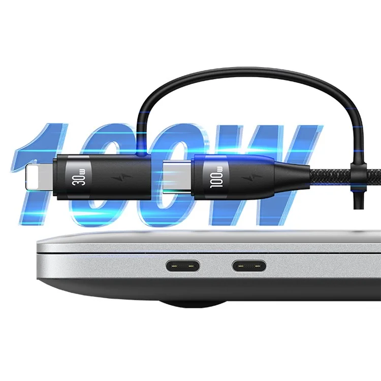 USAMS US-SJ645 U85 USB-A vers Type-C vers Type-C+8 broches+Micro Câble de charge rapide 6 en 1 PD 100W 1,2 m Cordon de données en alliage d'aluminium - Violet