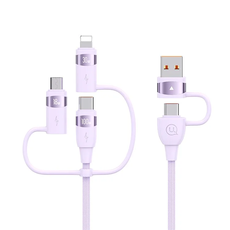 USAMS US-SJ645 U85 para iPhone Serie 15 6 en 1 Cable de carga rápida PD 100W USB-A a Type-C a Type-C+8Pin+Micro 2m Cable de datos - Morado