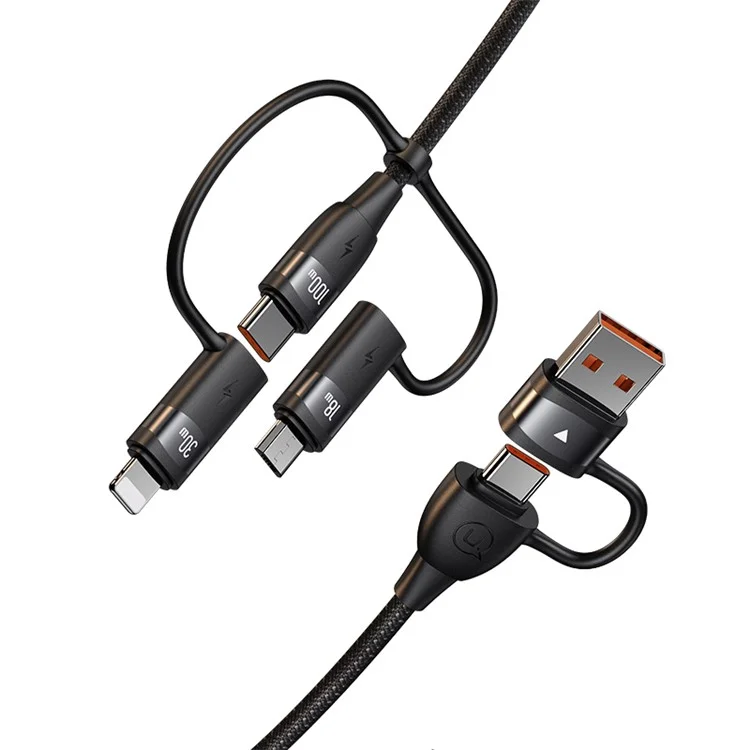 USAMS US-SJ645 U85 para iPhone Serie 15 6 en 1 Cable de carga rápida PD 100W USB-A a Type-C a Type-C+8Pin+Micro 2m Cable de datos - Morado