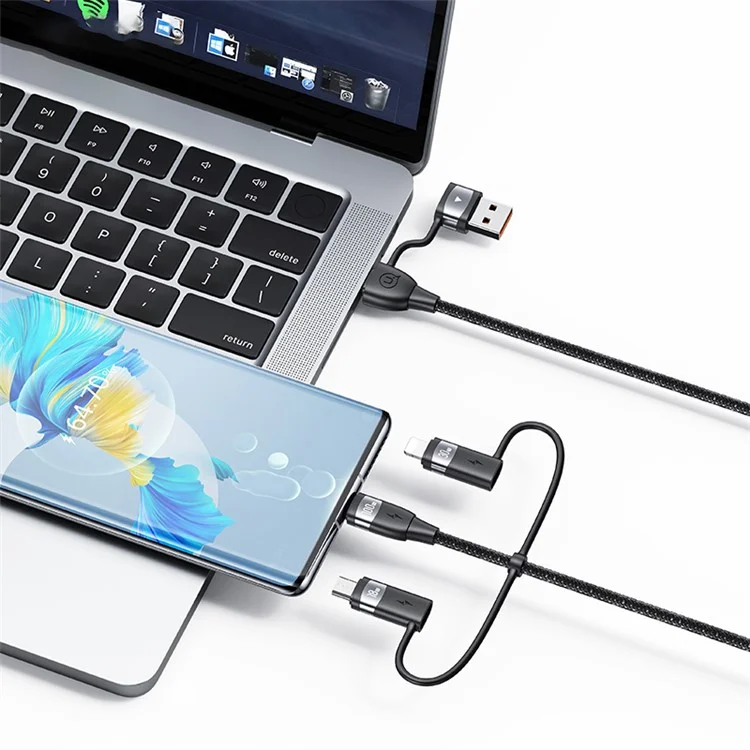 USAMS US-SJ645 U85 para iPhone Serie 15 6 en 1 Cable de carga rápida PD 100W USB-A a Type-C a Type-C+8Pin+Micro 2m Cable de datos - Morado