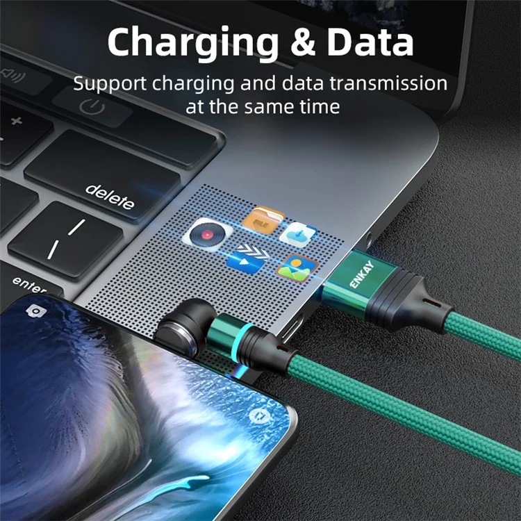 ENKAY HAT PRINCE 1m Rotation Magnetic Cable 3A USB to iP / Type-C / Micro USB Data Cord with LED Light - Black