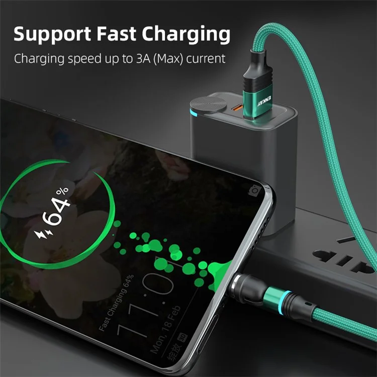 ENKAY HAT PRINCE 1m Rotation Magnetic Cable 3A USB to iP / Type-C / Micro USB Data Cord with LED Light - Black