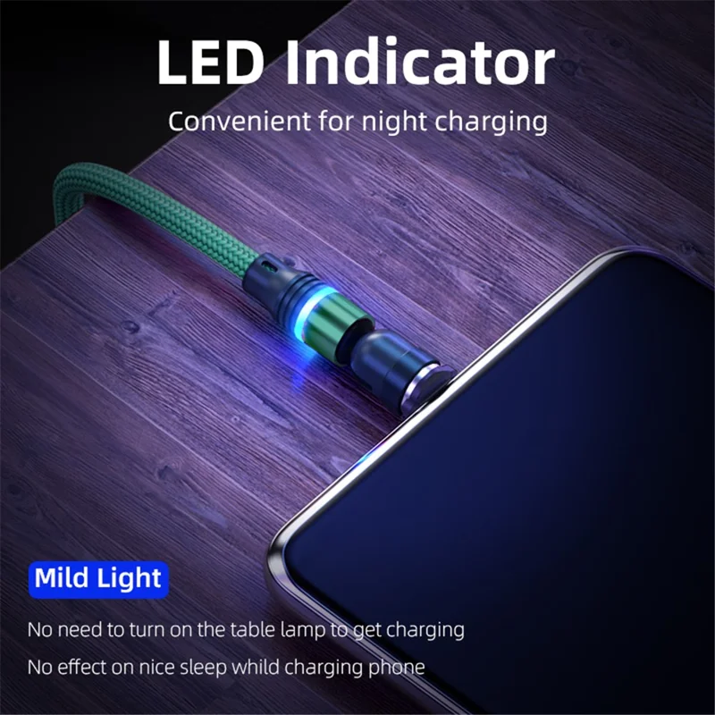 ENKAY HAT PRINCE 1m Rotation Magnetic Cable 3A USB to iP / Type-C / Micro USB Data Cord with LED Light - Purple