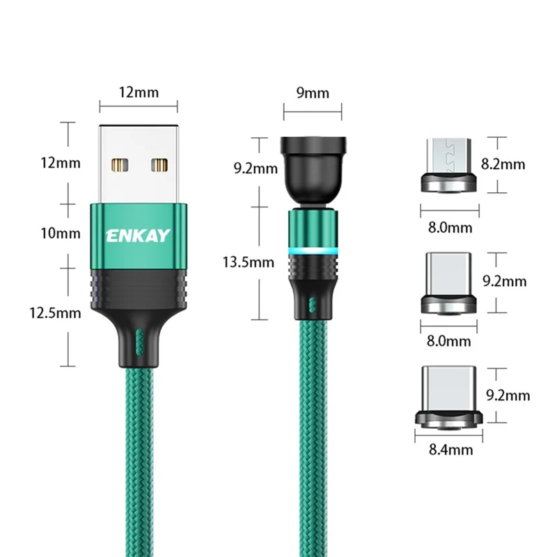 ENKAY HAT PRINCE 1m Rotation Magnetic Cable 3A USB to iP / Type-C / Micro USB Data Cord with LED Light - Purple