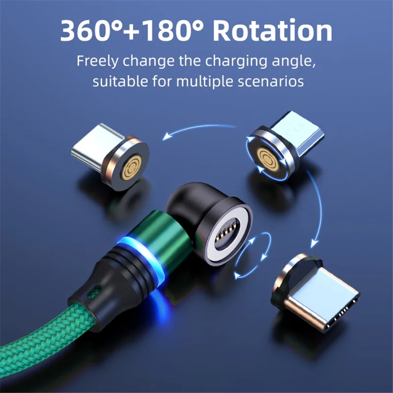 ENKAY HAT PRINCE 1m Rotation Magnetic Cable 3A USB to iP / Type-C / Micro USB Data Cord with LED Light - Purple