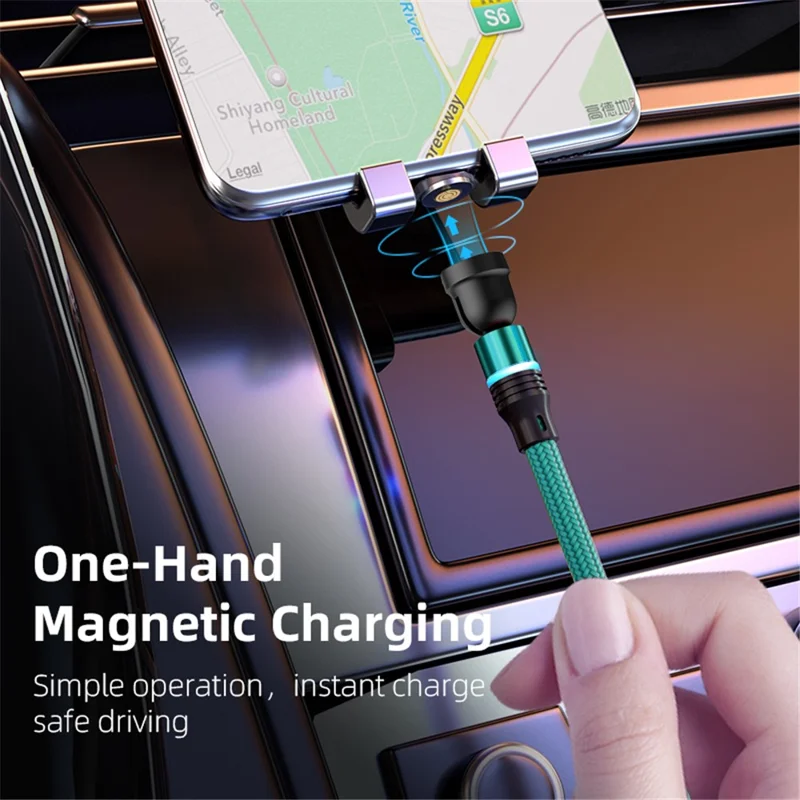 ENKAY HAT PRINCE 1m Rotation Magnetic Cable 3A USB to iP / Type-C / Micro USB Data Cord with LED Light - Purple