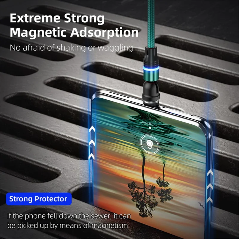 ENKAY HAT PRINCE 1m Rotation Magnetic Cable 3A USB to iP / Type-C / Micro USB Data Cord with LED Light - Purple