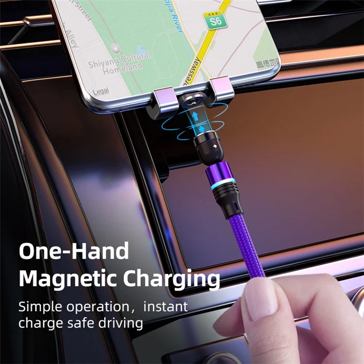 ENKAY HAT PRINCE 2m 2.4A Magnetic Charging Cable USB to iP / Type-C / Micro USB Nylon-Braided Phone Charger Cord with LED Light - Purple