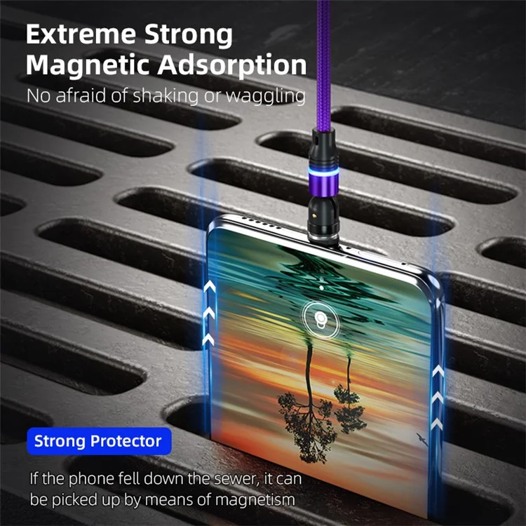 ENKAY HAT PRINCE 2m 2.4A Magnetic Charging Cable USB to iP / Type-C / Micro USB Nylon-Braided Phone Charger Cord with LED Light - Purple