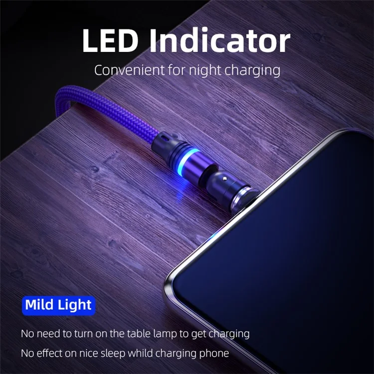 ENKAY HAT PRINCE 2m 2.4A Magnetic Charging Cable USB to iP / Type-C / Micro USB Nylon-Braided Phone Charger Cord with LED Light - Purple