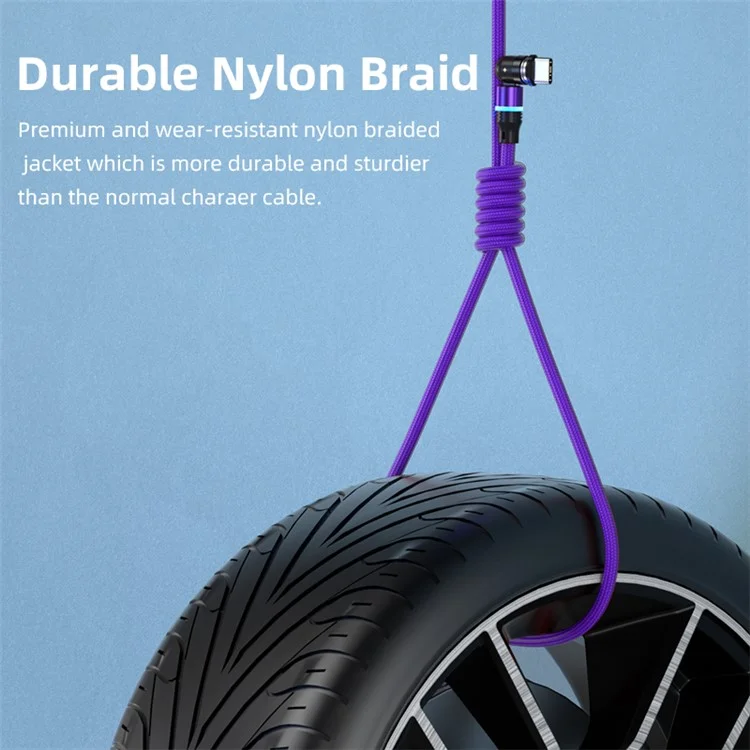 ENKAY HAT PRINCE 2m 2.4A Magnetic Charging Cable USB to iP / Type-C / Micro USB Nylon-Braided Phone Charger Cord with LED Light - Purple