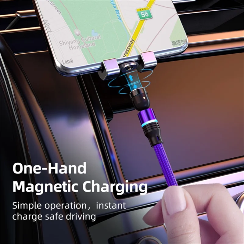 ENKAY HAT PRINCE 2m 2.4A Magnetic Charging Cable USB to iP / Type-C / Micro USB Nylon-Braided Phone Charger Cord with LED Light - Red